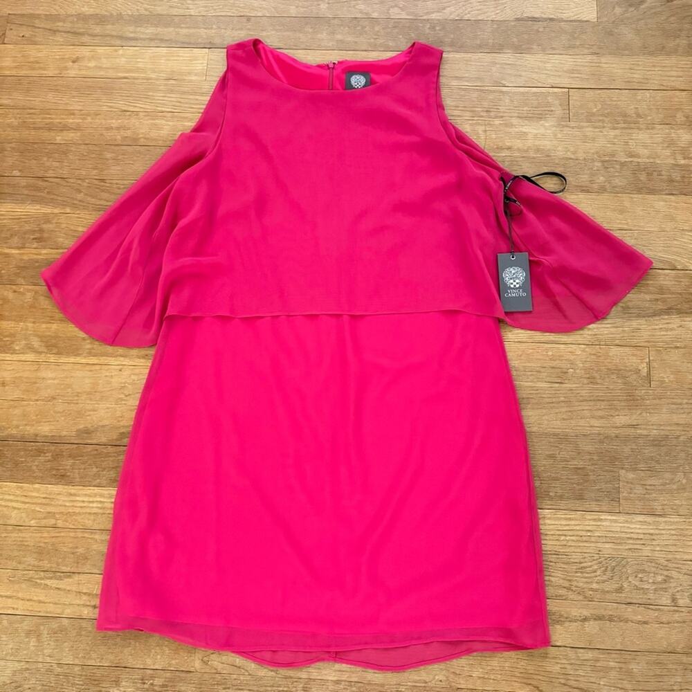 NWT Vince Camuto hot pink sleeveless chiffon caped mini shift dress size 12 b8